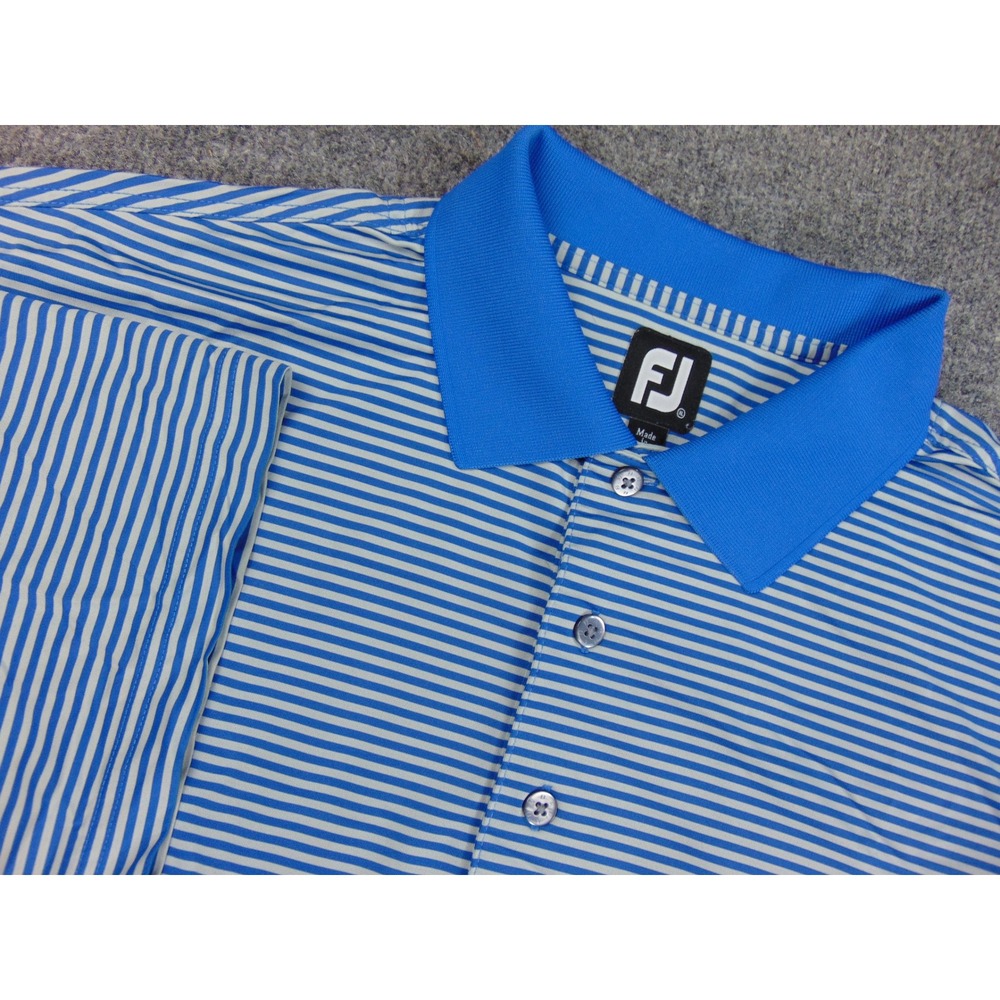 FootJoy Polo Shirt Mens XL Blue White Striped‎ Short Sleeve Golf Athletic